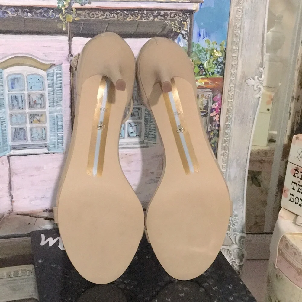 Sam Edelman Nude Patent Ankle-Strap Heels